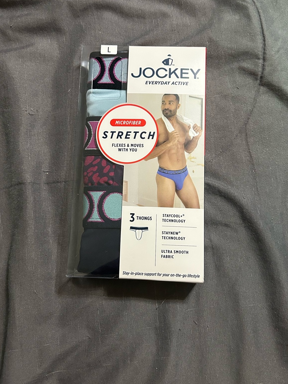 Jockey Men's Microfiber Stretch Thongs - Black, Light Blue & Purple (3-Pack)